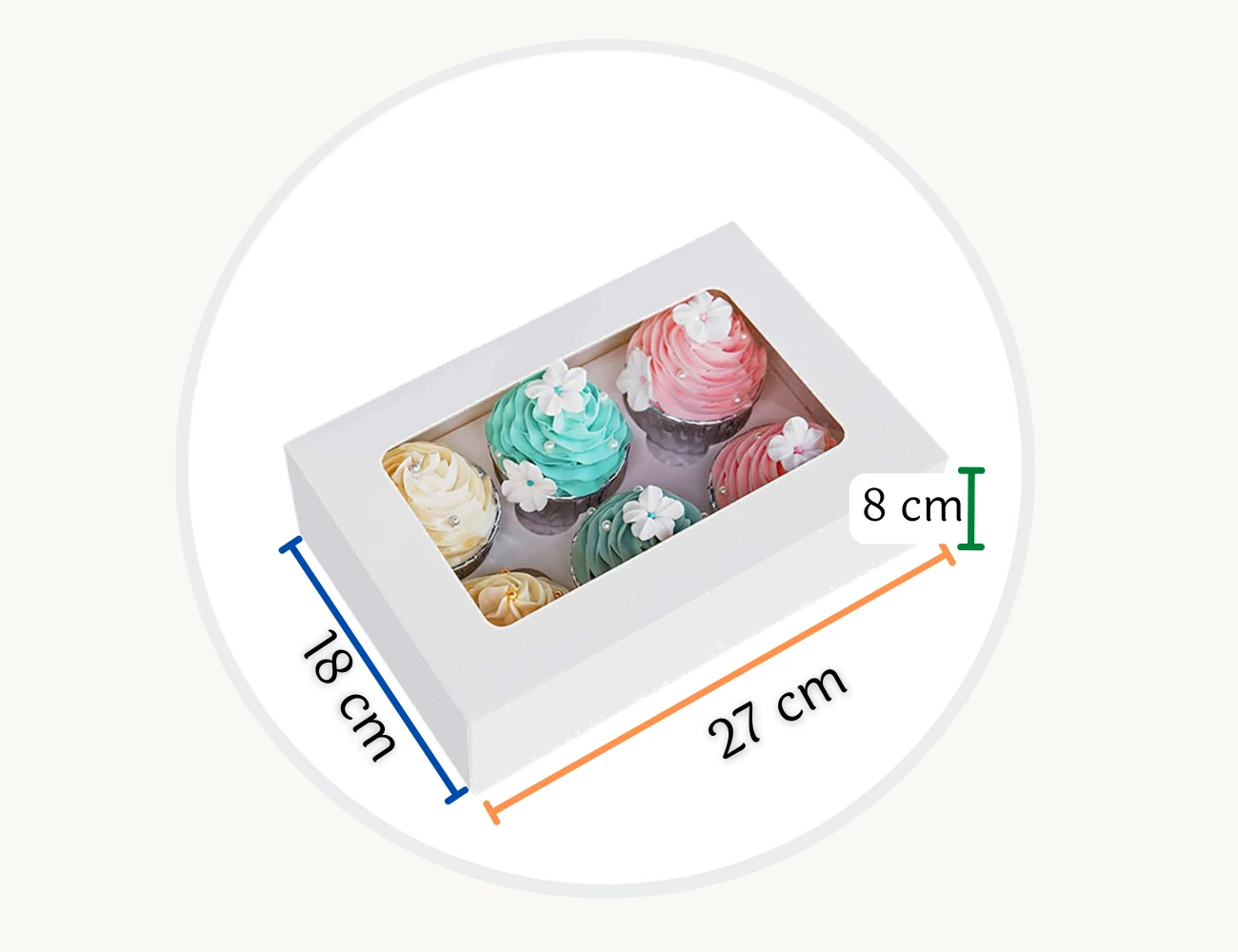 Caja de 6 Cupcakes con Ventana (27 x 18 x 8 cm) - Cajas y empaques en Quito Ecuador